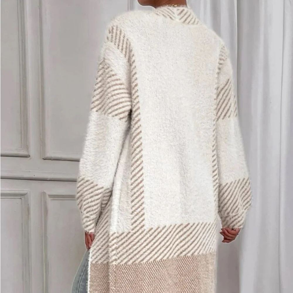 New striped pattern fuzzy cardigan jacket - Picture 7 of 9